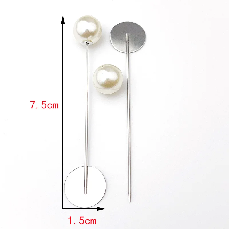 50Pcs Disc Shaped Brooch Base Safety Pearl Stainless Long Pin DIY Make Handmade Flower Jewelry Accessories Findings Wholesale