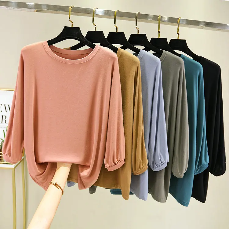 

Long Sleeve Soft Casual Loose Cotton T-shirt for Women's Autumn Thin Solid Top 2023 Korean Fashion Underwear Women Clothes