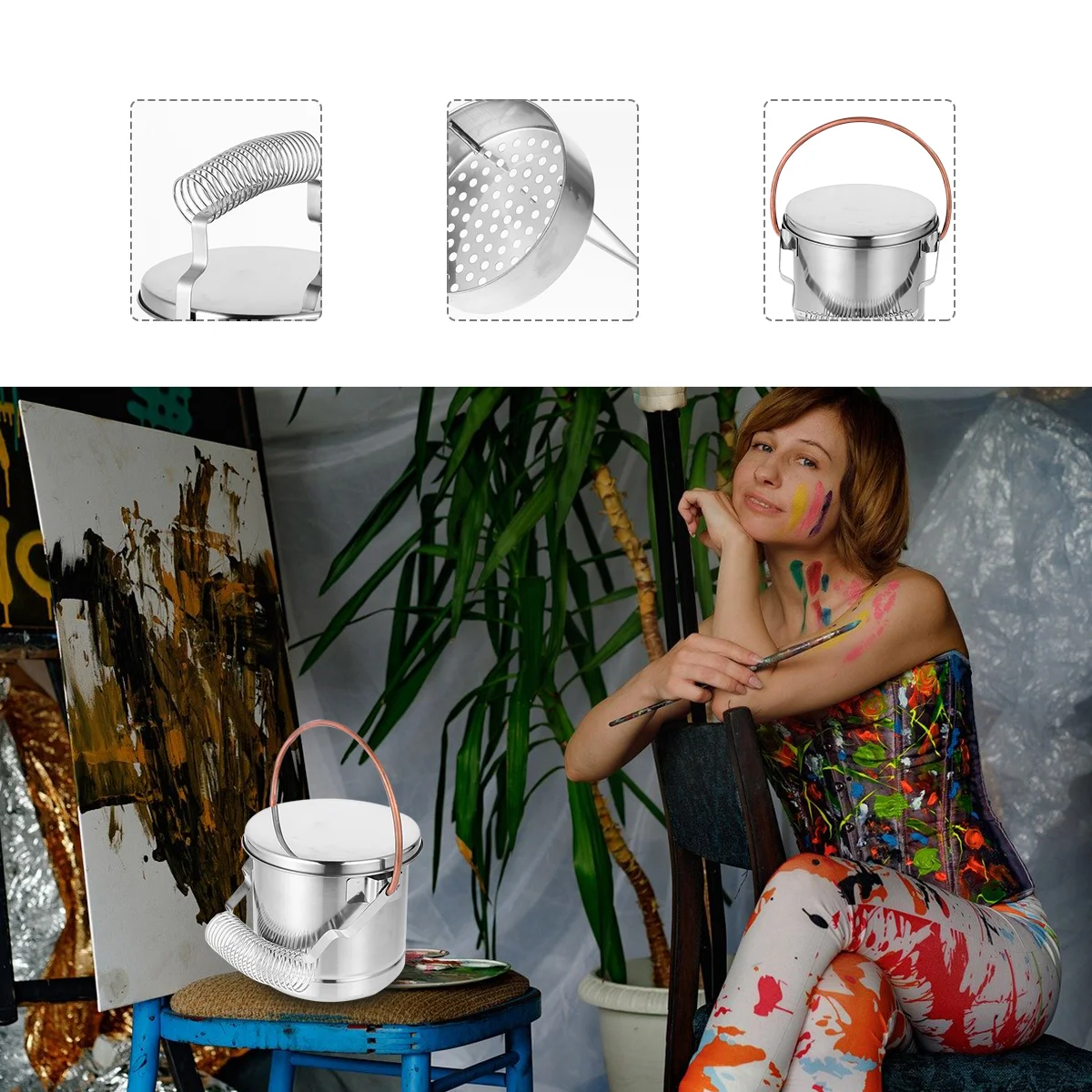 

Brush Washer Cleanerstainless Steel Painting Brushes Washing Bucket Wash Tank Artist Holder Tight Air