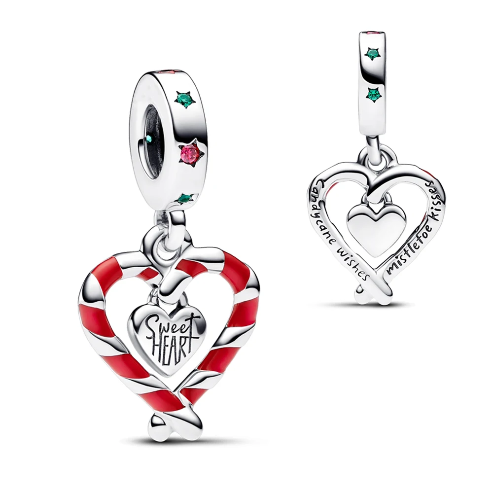 

Рождественский подвеска Candycane и милое сердце подвеска Подходит для Pandora оригинальный браслет и ожерелье сделай сам женские ювелирные изделия бусины праздничный подарок