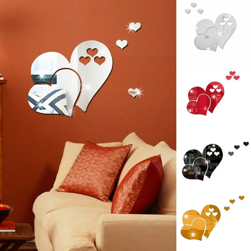 

3D Love Heart Removable Acrylic Mirror Wall Stickers DIY Mural Home Decoration