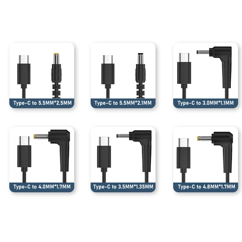 

15V3A Type-C Male Power Cable 3.0x1.1, 3.5x1.35mm, 4.0x1.7mm, 4.8x1.7mm, 5.5x2.1, 5.5x2.5mm DCConnector Cord