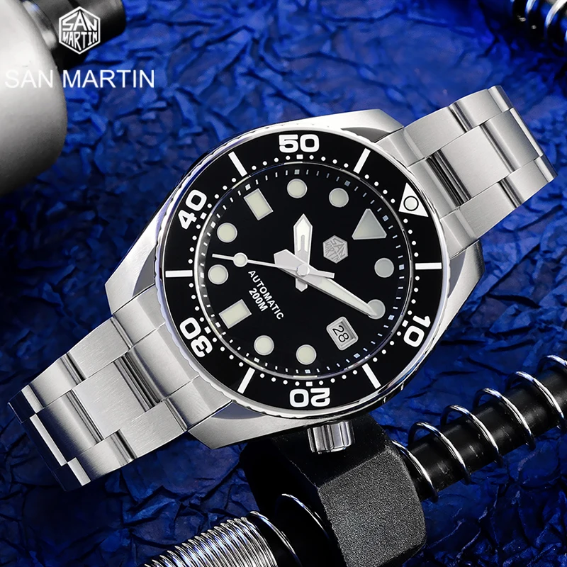 

San Martin New Men Watches MM200 Diver NH35 Automatic Mechanical Watch 316L Stainless Steel Sapphire Waterproof 200m Date BGW-9
