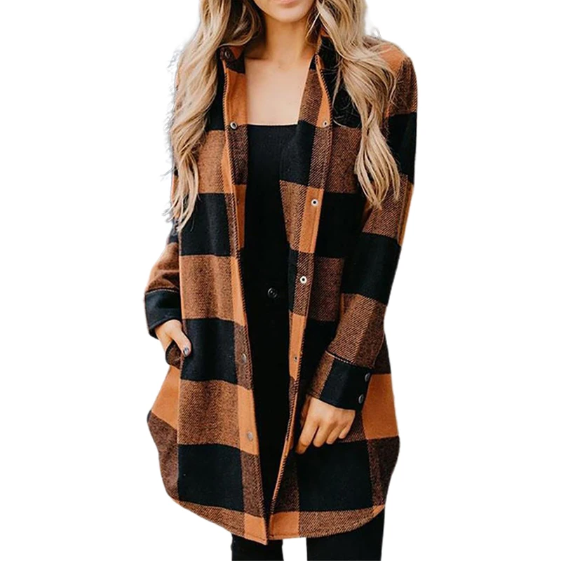 

Женское длинное пальто в клетку с длинным рукавом, размеры 2XL/3XL