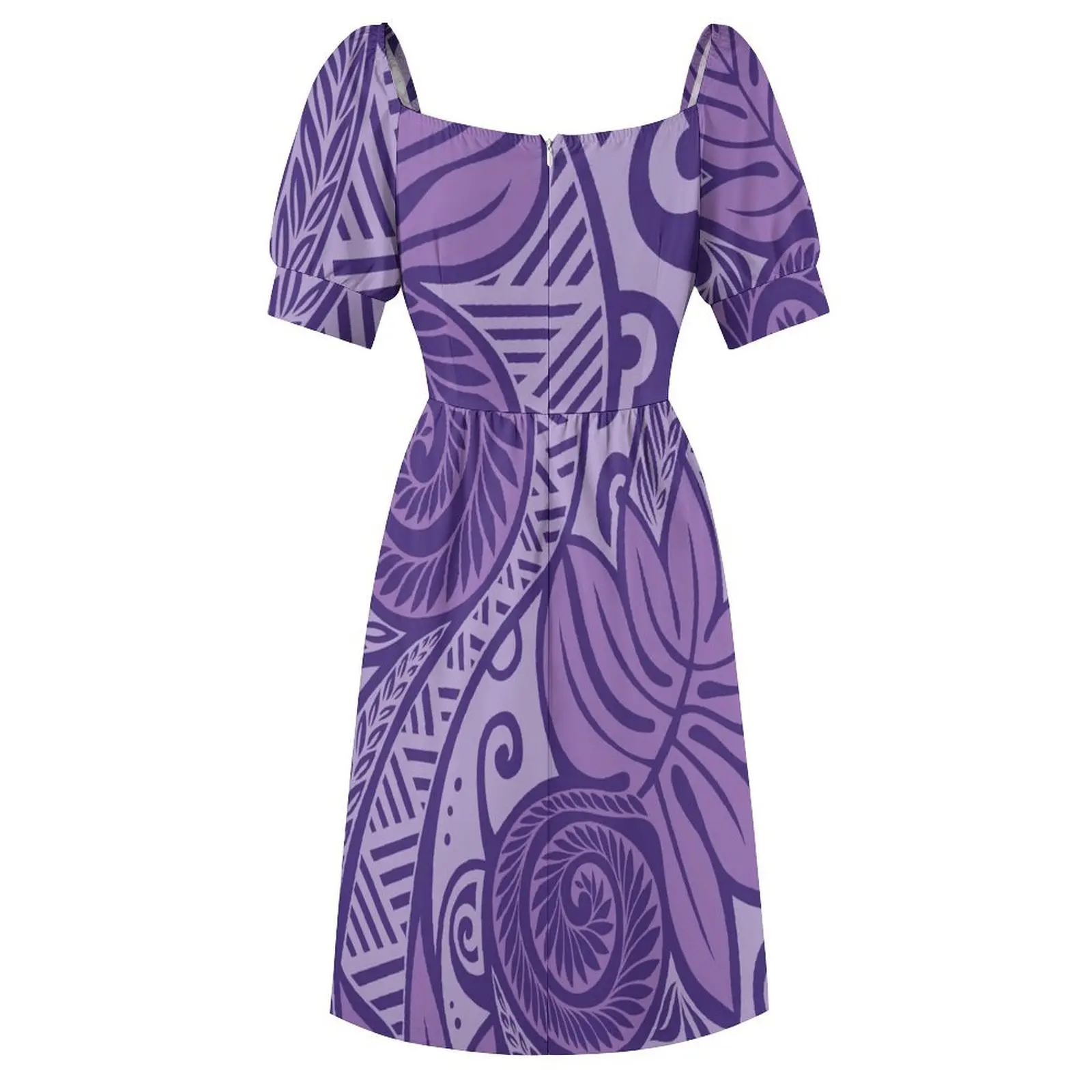 Гавайское платье с хлебофрутом ulu оттенков фиолетового дизайна короткими