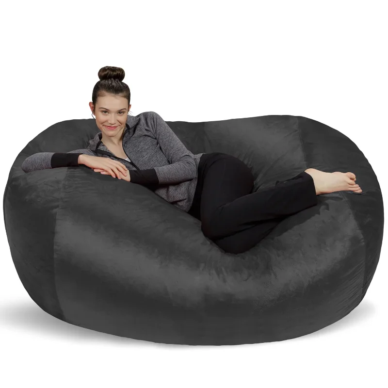 

Sofa Sack Bean Bag Chair, Memory Foam Lounger with Microsuede Cover, Kids, Adults, 6 ft, Black bean bag chair with filling