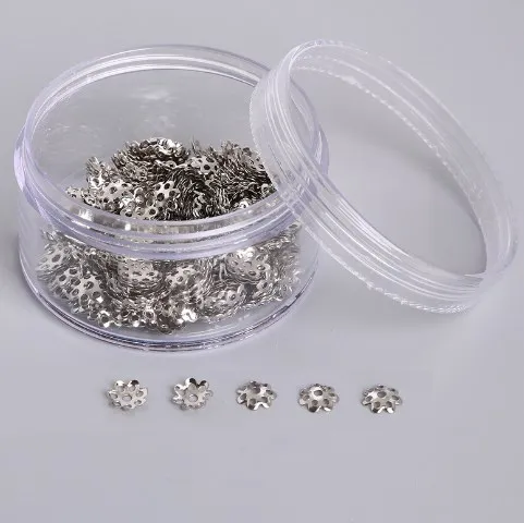 

1box 500pcs 7mm Hollow Flower Pattern Charm Bead Caps Rhodium/Silver Color End for DIY Jewelry Making Findings
