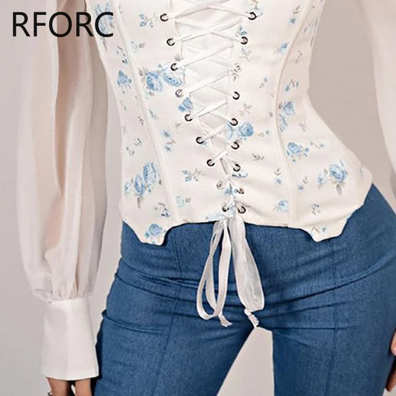 Женская шифоновая блузка с длинным рукавом-фонариком и квадратным вырезом