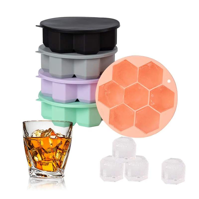 

Большая силиконовая форма для льда с 7 отверстиями, форма «сделай сам» для холодных напитков, форма для льда с крышкой, Штабелируемый льдоге...