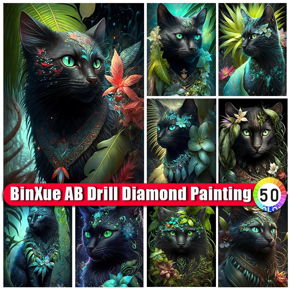 

BinXue 2023 New 5D DIY Fantasy Animals Cat AB Diamond Painting Kit Leaves Flowers Cross Stitch Handmade Mosaic Home Decor Gifts