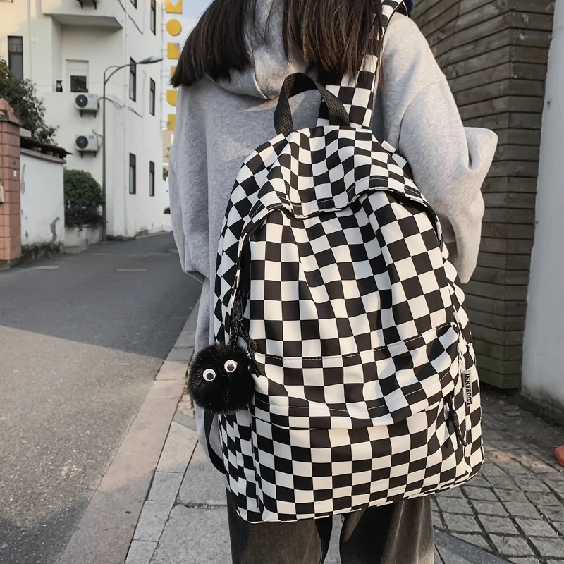 

Girls Plaid Backpack Waterproof Leisure Shoulder Bag Women Laptop Mochila Bookbag Travel Rucksack for Female