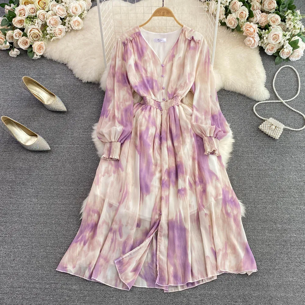 

Chic Party Sweet Beach High Waist Sexy Vestidos Vintage Party Club Fashion Prairie Puff Sleeve V Neck Streetwear Women Dress