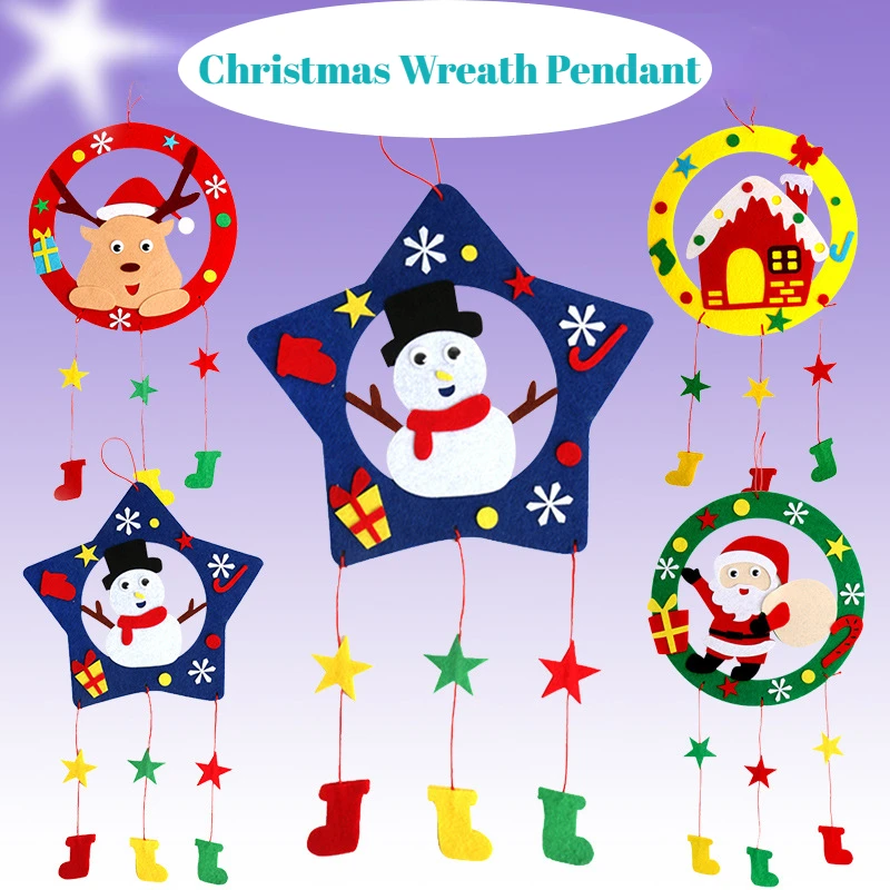 

Cartoon Children's Handmade Craft Woven DIY Toys Christmas Felt Garland Kindergarten Handmade Material Bag Creative Pendant Gift