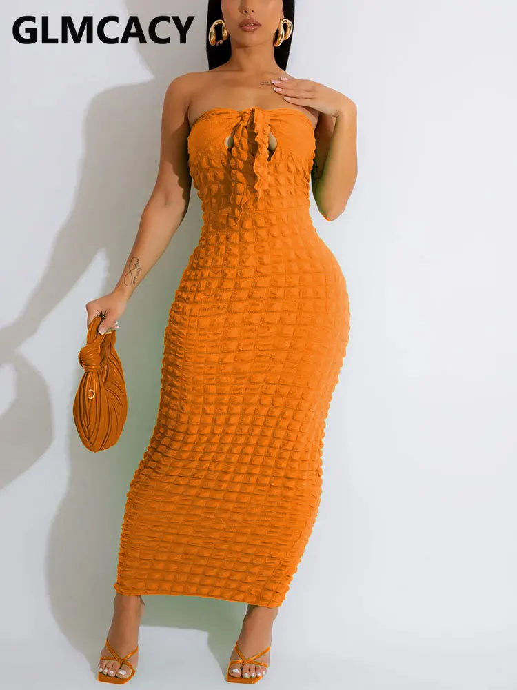 

Women Off Shoulder Bowtie Front Slim Pencil Dress Summer Midi Tube Dress