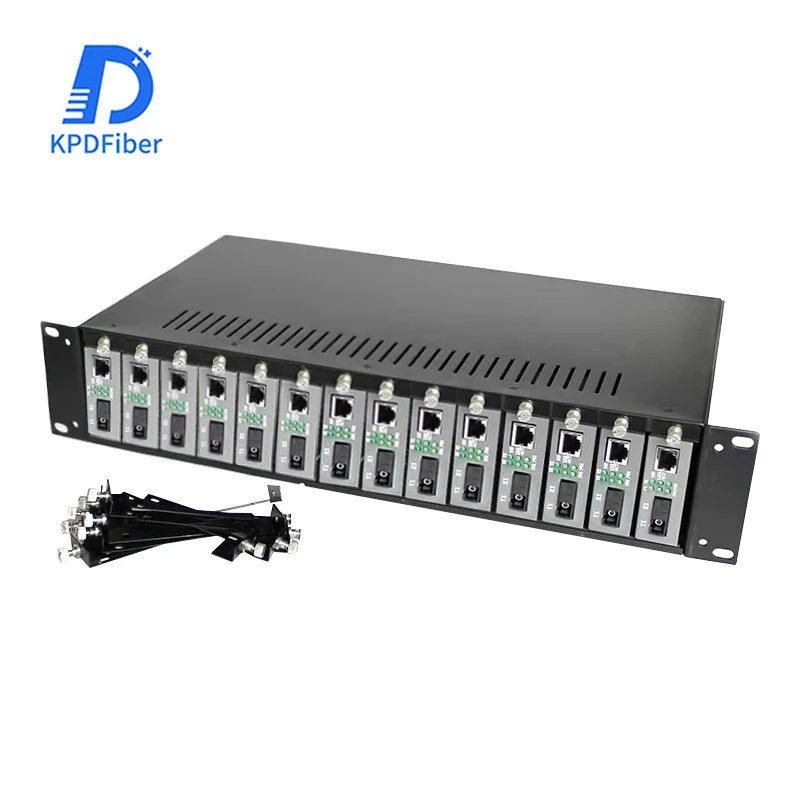 Dual heat dissipation dual switch dual power supply 14 Slots ports rack mountable Fiber Media Converter Chassis