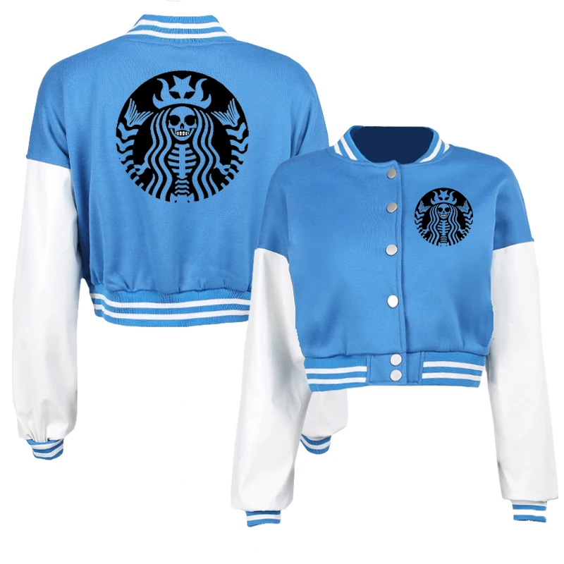 

Женская бейсбольная куртка с забавным принтом черепа бакса, укороченная верхняя одежда с длинным рукавом, однобортная куртка для женщин, ос...