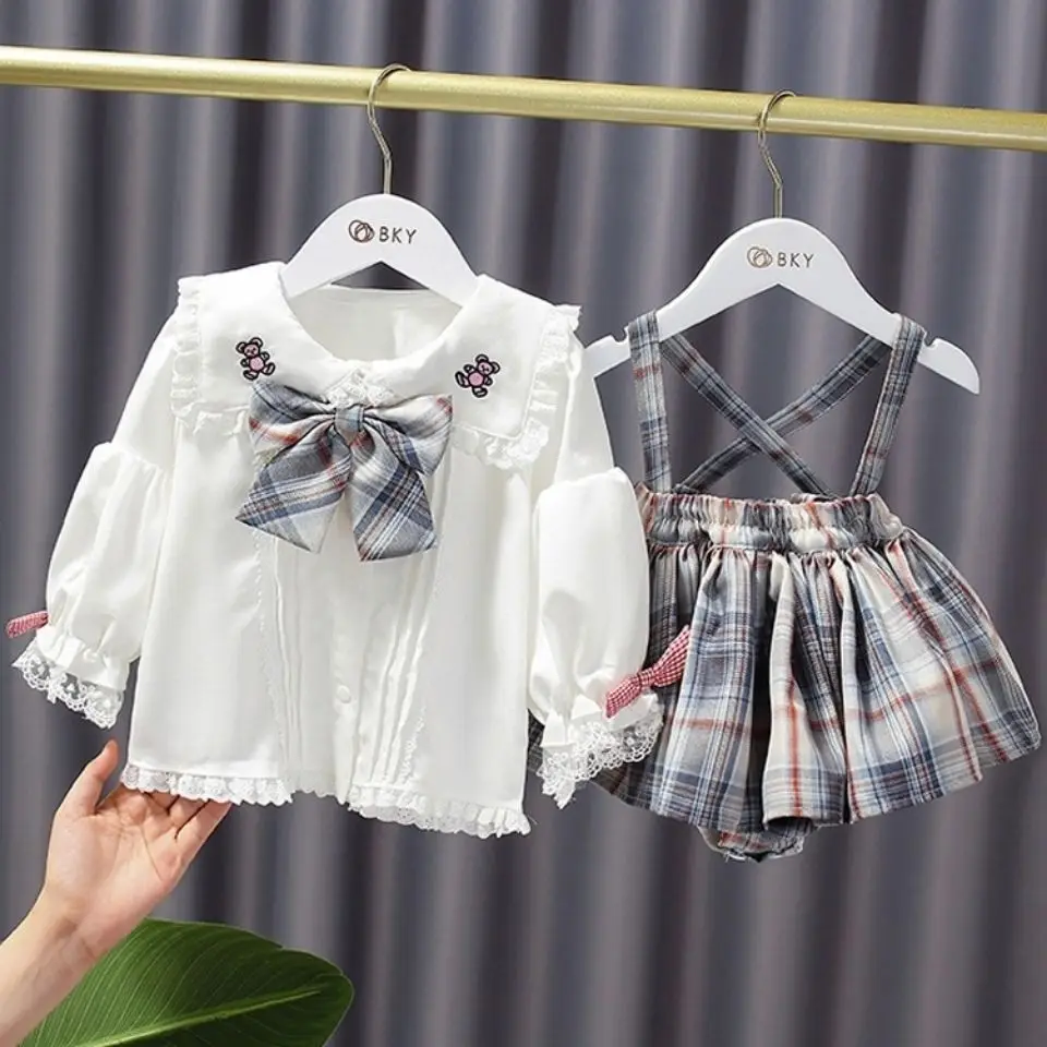 Girls' Spring and Autumn Clothing Suit 2022 New Female Baby Spring College Style Medal Western Style Pleated Skirt JK Suit