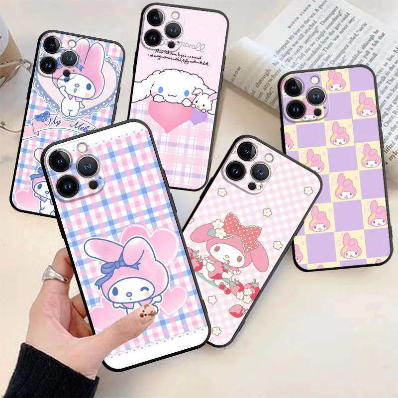 

Sanrio Lattice My Melody Cellular Phone Case For iPhone 14 13 12 11 Pro Max 6 6S 7 8 Plus X XS XR 12 13 Mini Soft Silicone Case