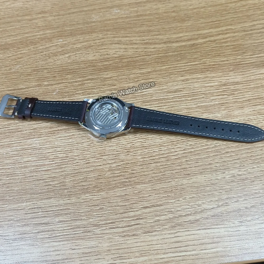 Мужские часы Parnis 41 5 мм с автоматическим механизмом красным циферблатом