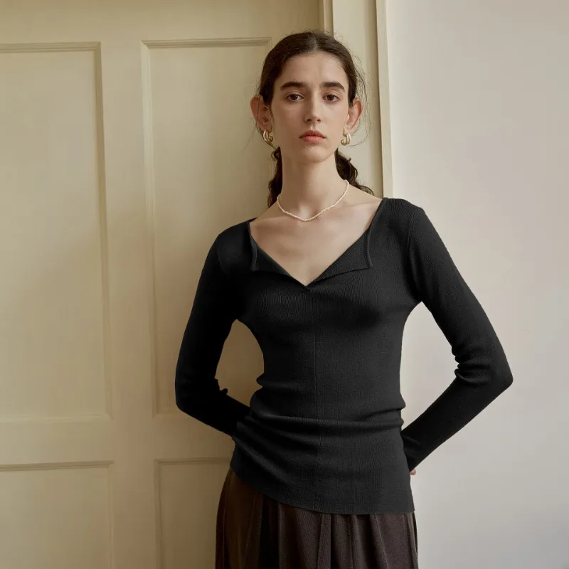 Осенне-зимний свитер вязаная женская рубашка новый французский облегающий