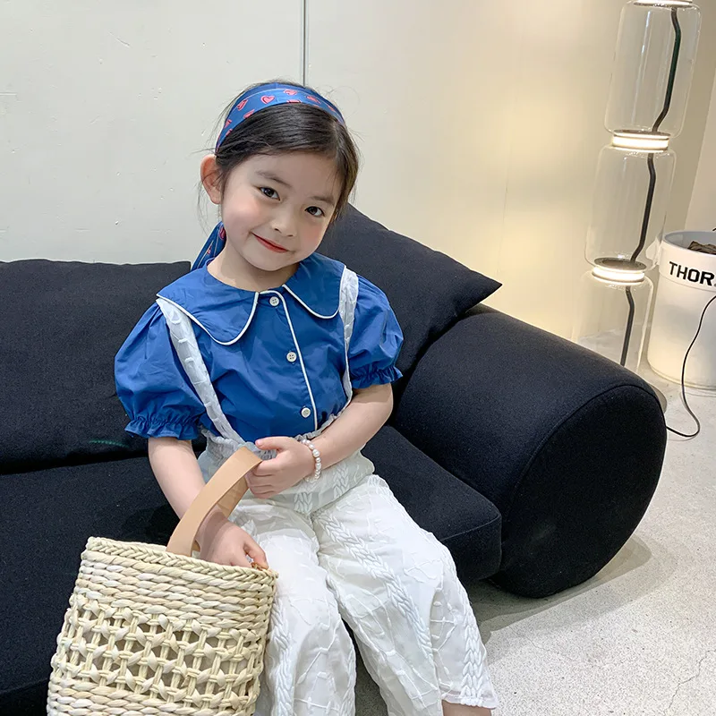 

Рубашка с круглым вырезом, однобортная модная Простая рубашка с длинным рукавом, в современном стиле, для девочек, лето