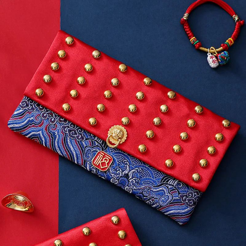 

2022 Ten Thousand Yuan Red Envelope Bag Brocade Cloth Silk Embroidery Blessing Word China New Year Red Envelope Bag Chinese Gift