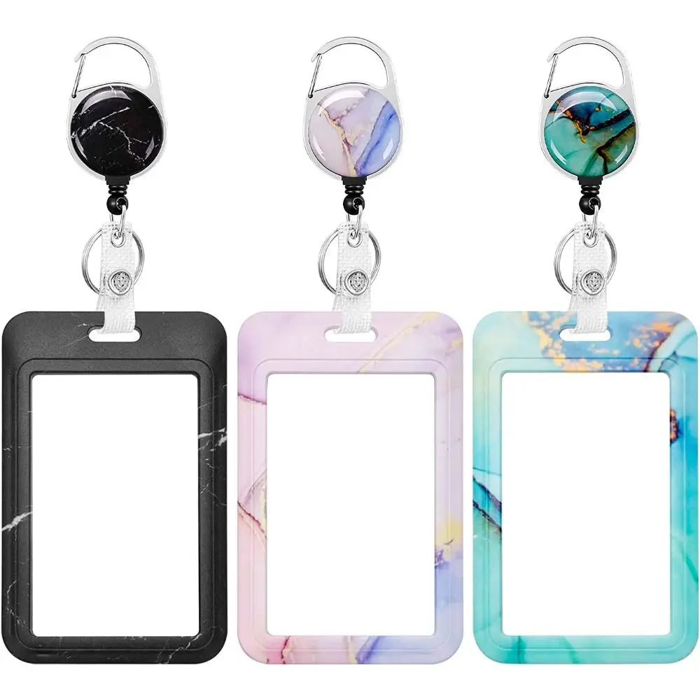 

Fashionable Women Pink Marble ID Badge Holder with Badge Reel Retractable ID Card Holder Keychain Name Badge Clip
