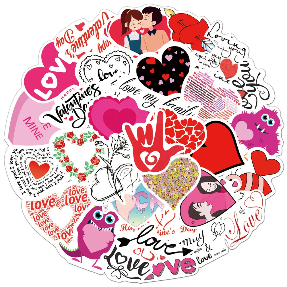 

C2808 50pcs LOVE Stickers For Notebook Laptop Scrapbooking Material Adesivos Pink Sticker Vintage Valentine's Day Craft Supplies