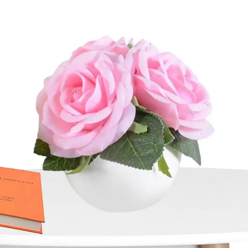 

Rose Light Lamp Battery Operated Atmosphere Light Landscape Light 3V Artificial Flowers LED Table Lamp With Ceramic Flower Pot