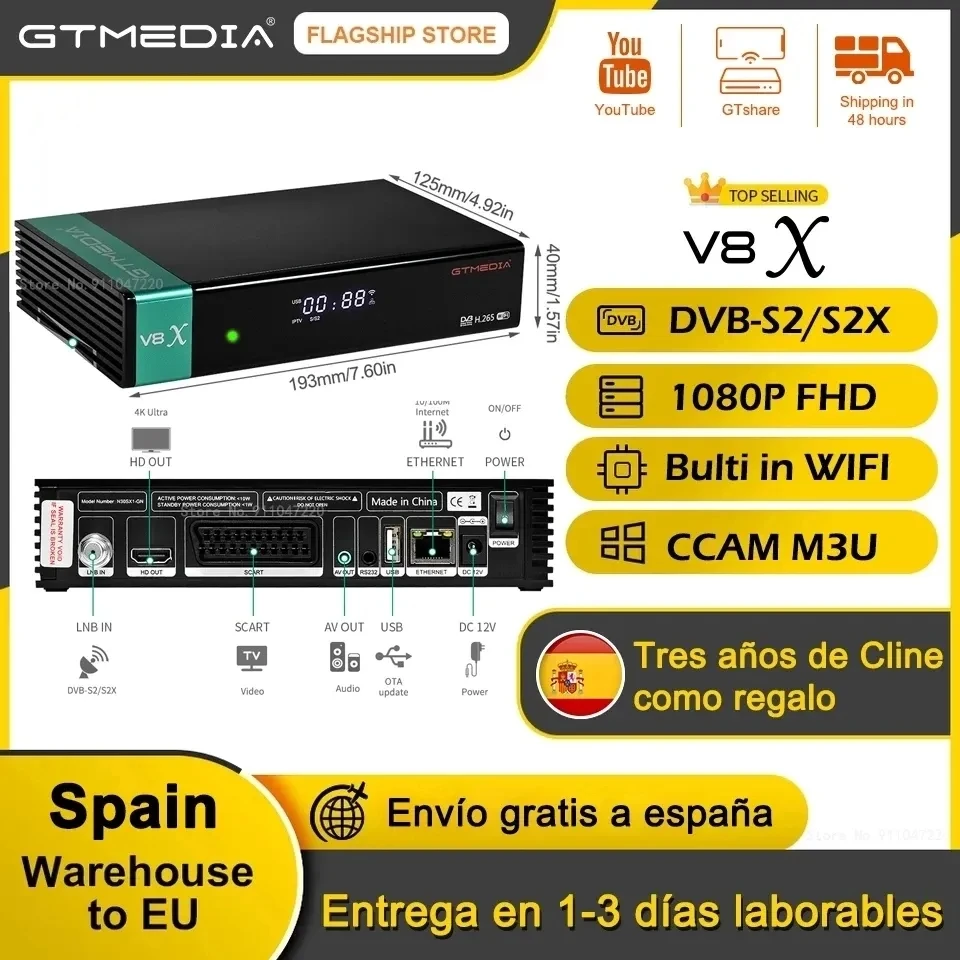 

GTMEDIA V8X Mars Satellite Receiver DVB-S/S2/S2X, ACM/Multi-Stream, Built-in 2.4G WIFI, Support GT UI CA Card Slot, V8X