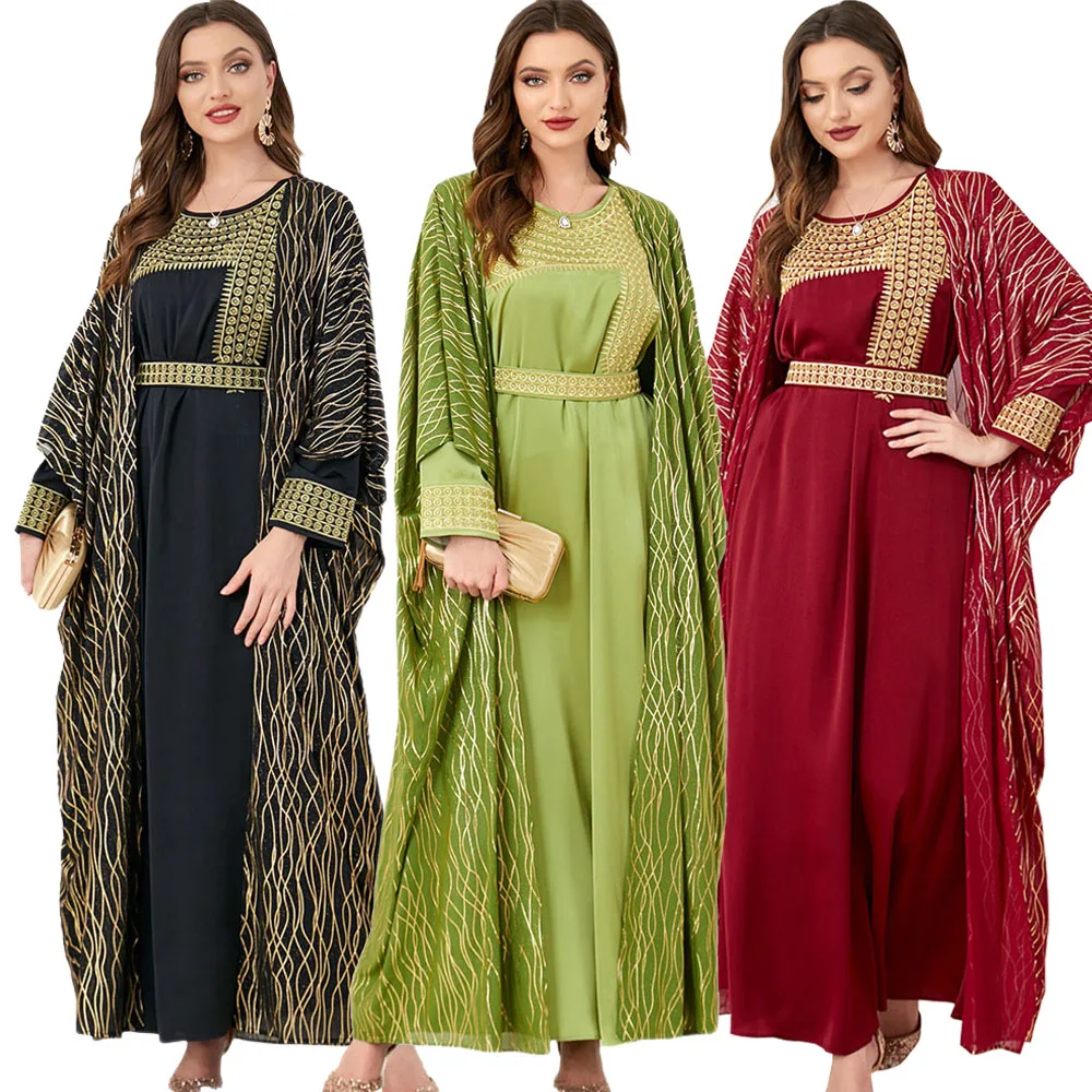 

2 Piece Set Eid Ramadan Turkey Muslim Abaya Dress 2023 Women Morocco Kaftan Party Dresses Dubai Abayas Belted Maxi Vestdios Robe