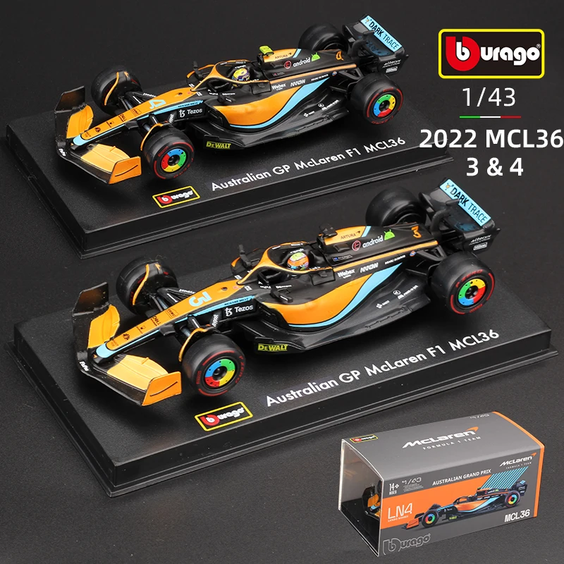 

Bburago 1:43 2022 F1 McLaren MCL36 #3 Daniel Ricciardo #4 Lando Norris Alloy Luxury Vehicle Diecast Cars Model Toy Formula One