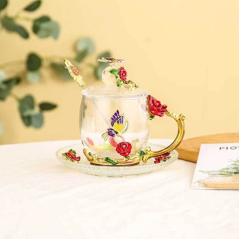 

European Style Coffee Cup Set Water Cup Heat Resistant Drinkware with Spoon Home Decration British Style Tea Cup