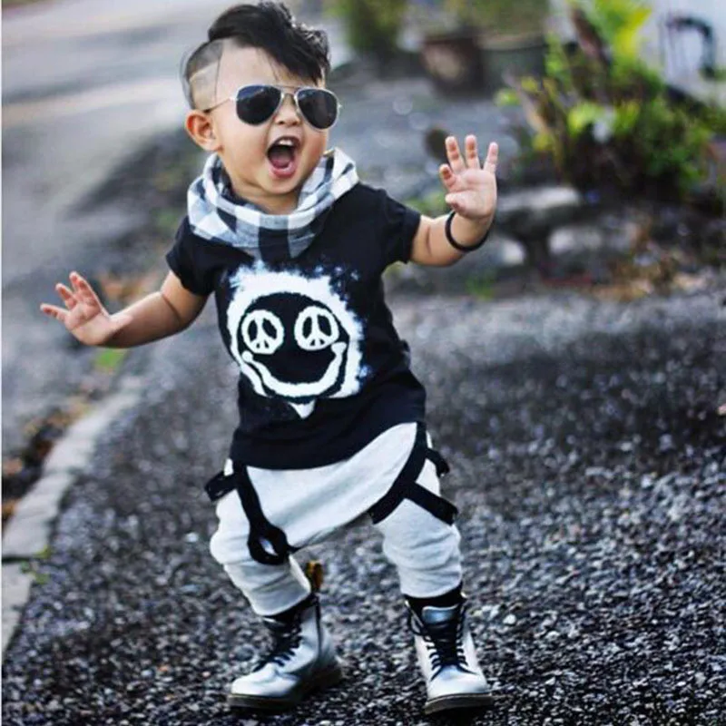 Baby Boy Clothes Suit Summer New Fashion Infant Cartoon Print Short-Ssleeved T-Shirt/Harem Pants 2Pcs Outfits Kids Cosutme