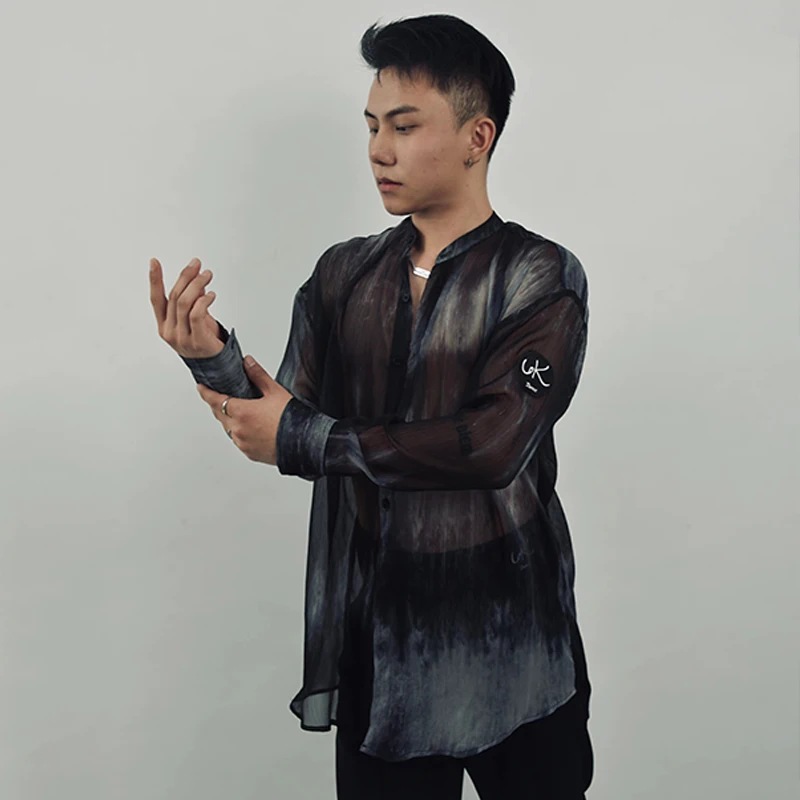 Мужская одежда для латиноамериканских танцев Rave рубашка с длинным рукавом и