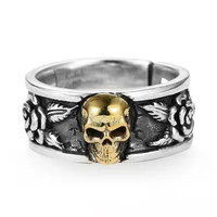 gothic punk style skull rings for men women carving rose flower engagement wedding ring anniversary rings hip hop jewelry