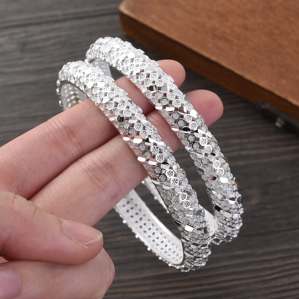 

Dubai Bangles For Women Middle East Silver Color Ethiopian Saudi Arab Bracelet Wedding Bride Jewelery African Birthday Gift