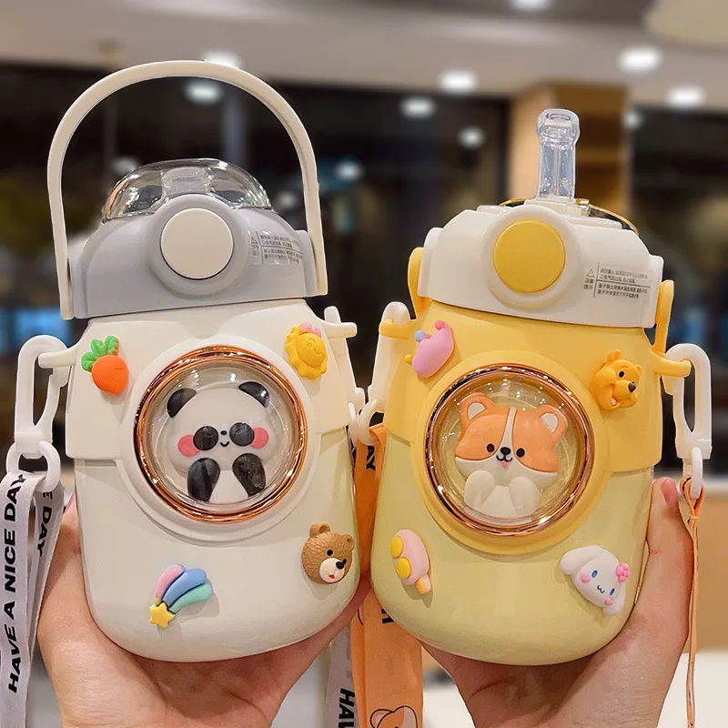 

Kids Thermos Bottle 700ml Stainless Large Capacity Cute Water Bottle Kawaii Straw Cartoon Girl Kettle Student Cup for Children