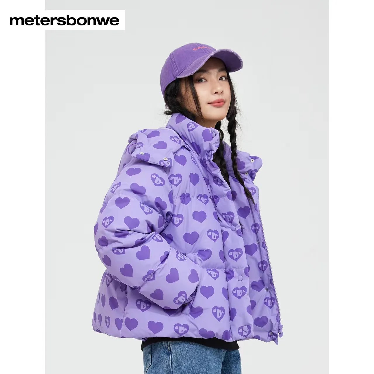 Metersbonwe Women's 22New Winter Cartoon Full Print Down Jacket 90%Duck Down Loose Short Warm Wear Hot Sale Youth Down Jacket