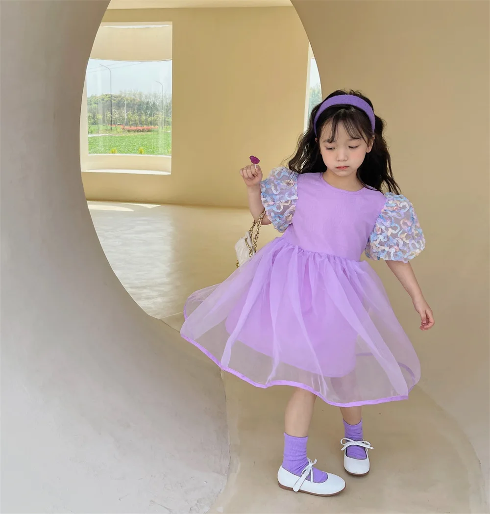 

Girls dress summer 2022 summer new Korean version children's clothing baby thin gauze skirt children's purple princess dress