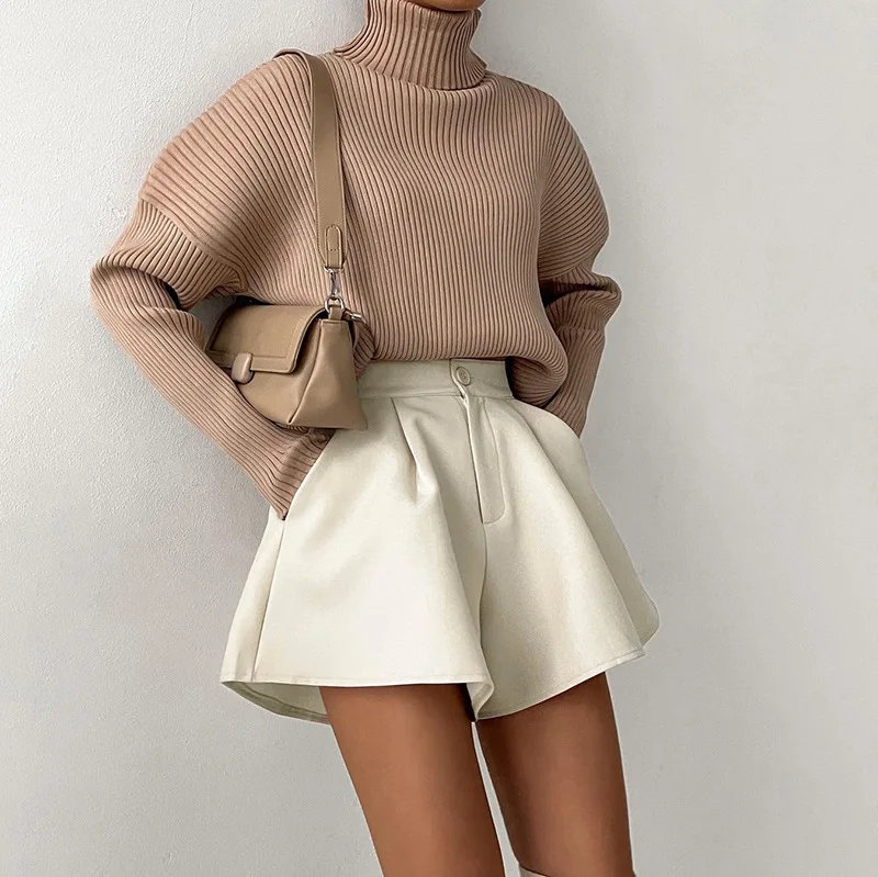 High Waist Loose Wide-leg Shorts Women A-line Casual Commuting Trouser Button Pocket Vintage All-match Flare Short Pants