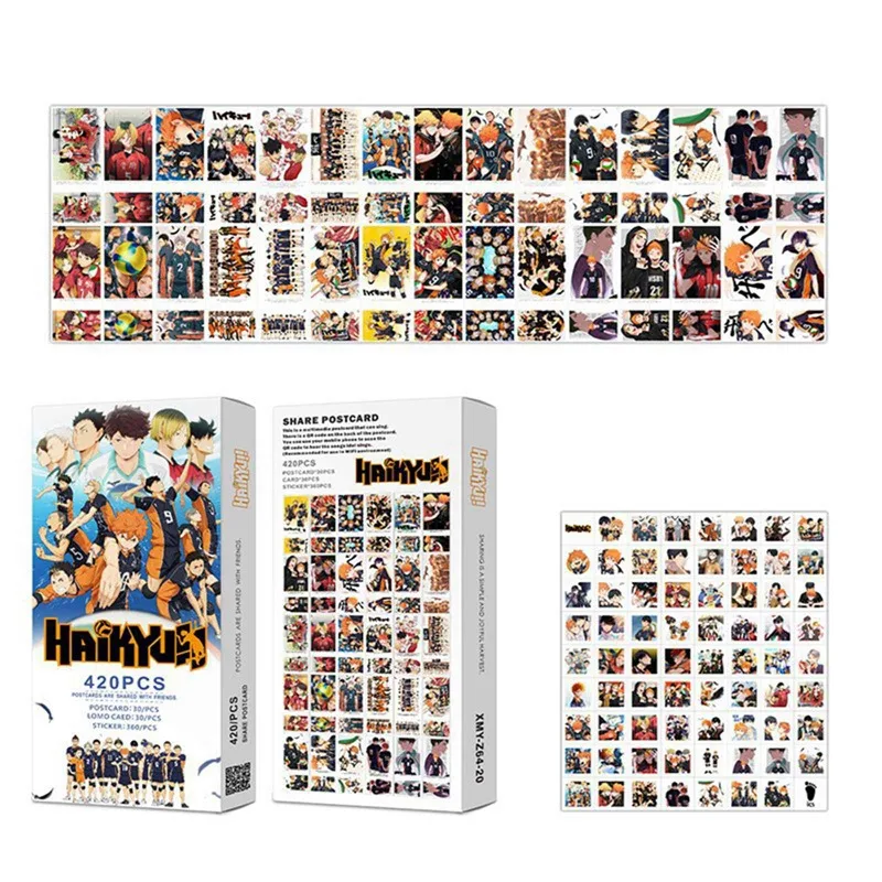 

420 шт./компл. Аниме Убийца демонов Haikyuu атака на Титанов фотокарты HD ломо карты Поклонники подарки (30 открыток + 30 почтовых открыток + 360 наклее...