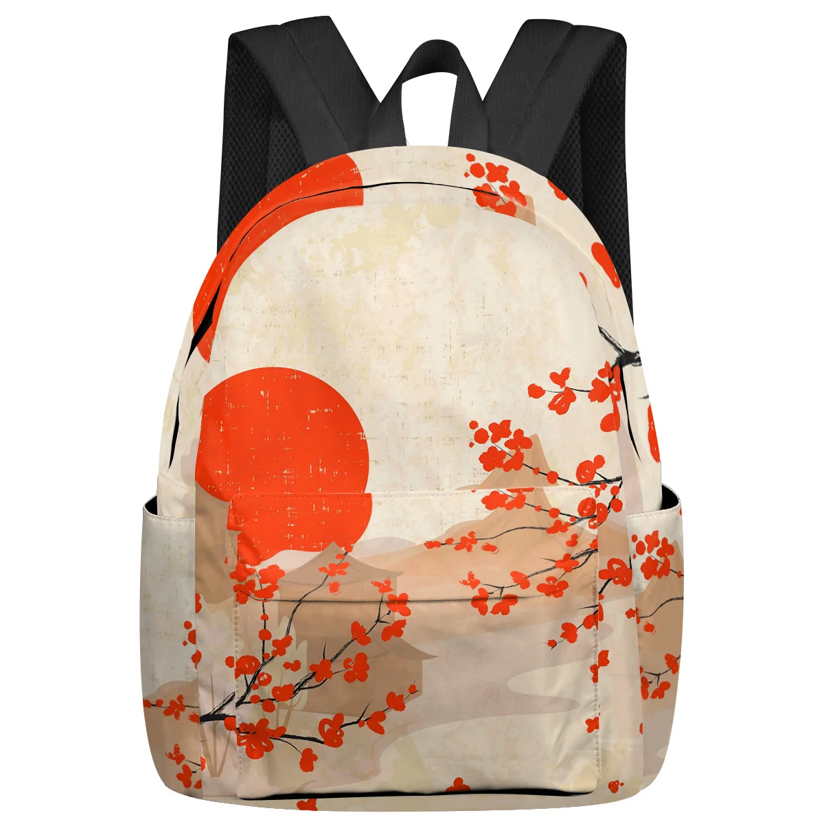 

Рюкзак для ноутбука для мужчин и женщин, школьный ранец в стиле ретро для подростков с цветами вишни и солнцем и рекой, дорожные сумки