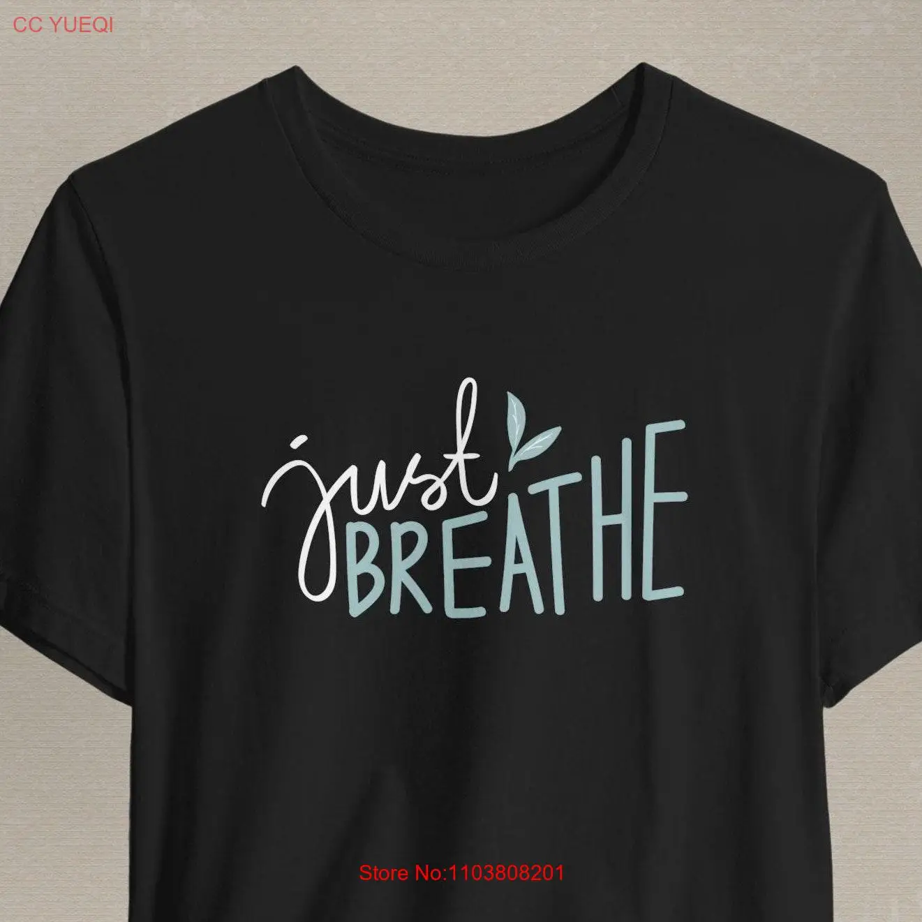 Фото Yoga T Shirt Just Breathe Relaxation Mindfulness Apparel Workout Top Self Care Inspirational Teacher Motivational Exercise №1