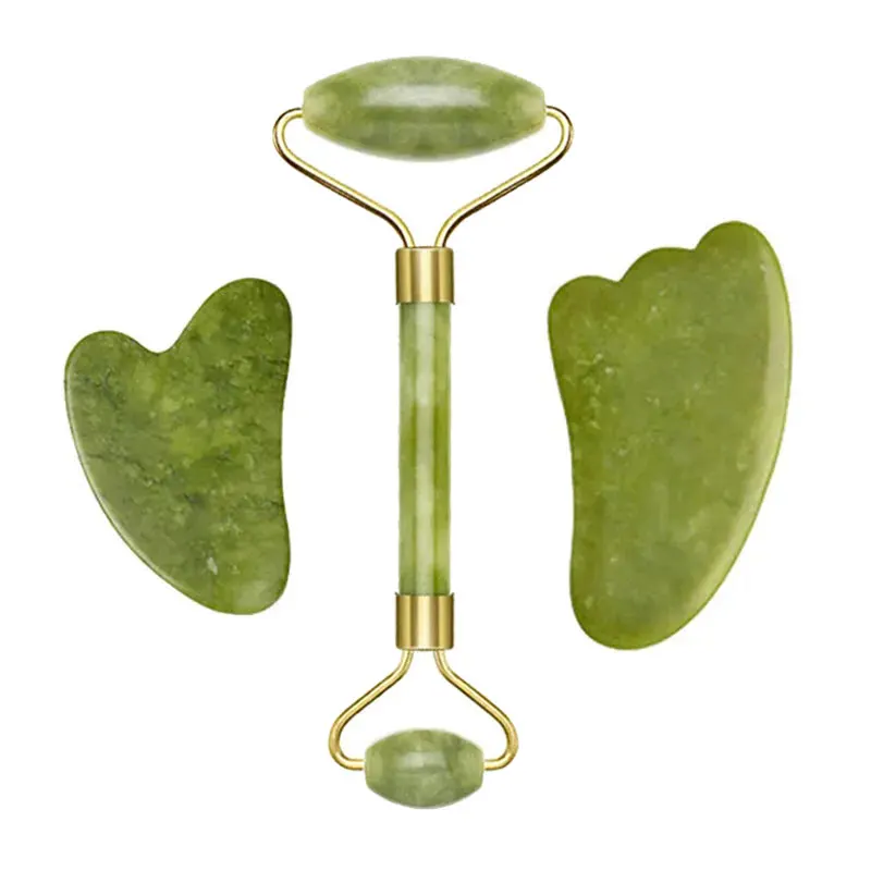 Натуральный нефритовый ролик для гуаши, скребок для тела, гуаши, V камень зеленый нефрит Guasha, массажер для лица