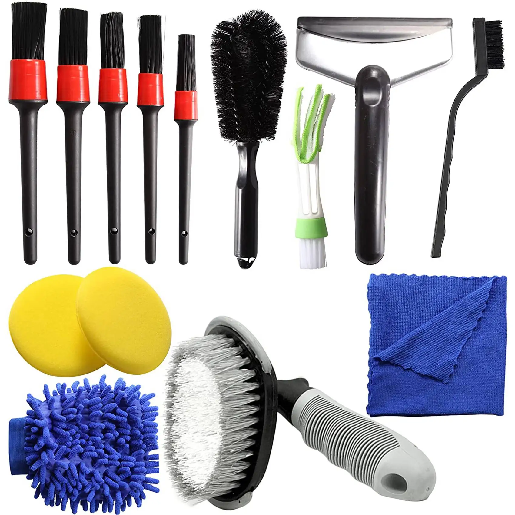 

14Pcs Car Wash Cleaning Tools Set Air Vents Detailing Brushes Ice Shove Gloves Applicator Pads Tire Brush Car Care Kit