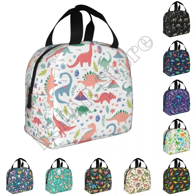 

Cartoon Dinosaur Print Thermal Insulated Lunch Bag Women Portable Lunch Tote for Outdoor Camping Travel Multifunction Food Box