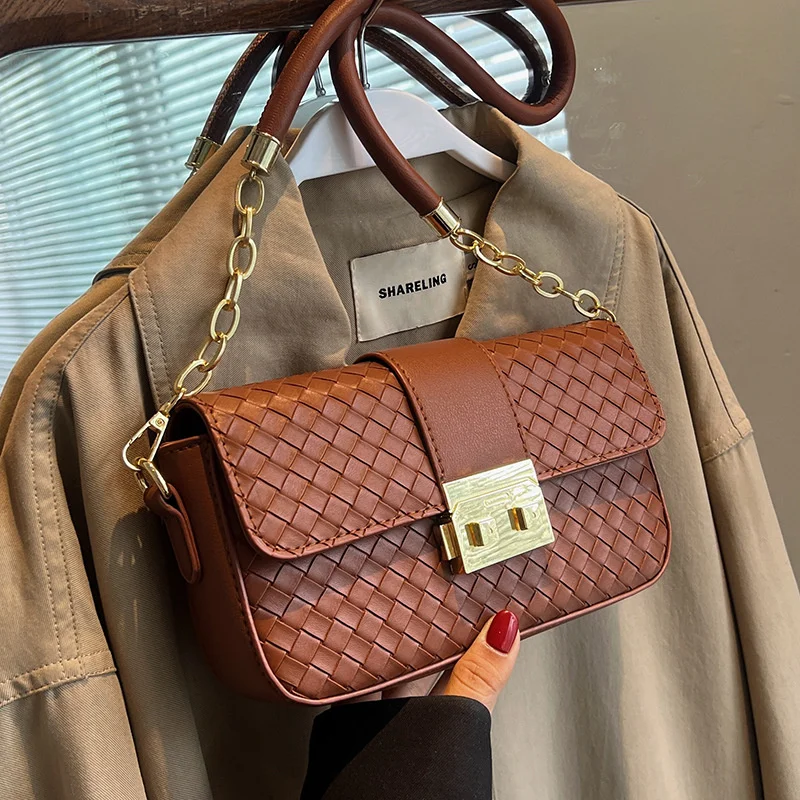 

Weaving Style Leather Women's Bag 2022 New Luxury Retro Small Square Bag High-quality Texture Popular One-shoulder Crossbody Bag