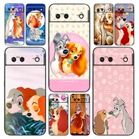 disney lady and the tramp phone case for google pixel 7 6 pro 6a 5a 5 4 4a xl 5g black silicone tpu cover