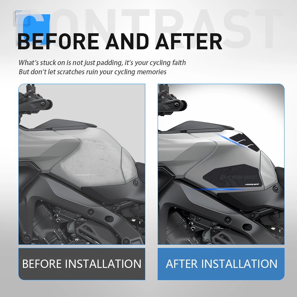 Фото Новая противоскользящая накладка на бак для YAMAHA Tracer 9, TRACER9GT, TRACER 9 GT+, Y-AMT: резиновые наклейки для защиты от царапин на топливном баке (модели 2025+) №3